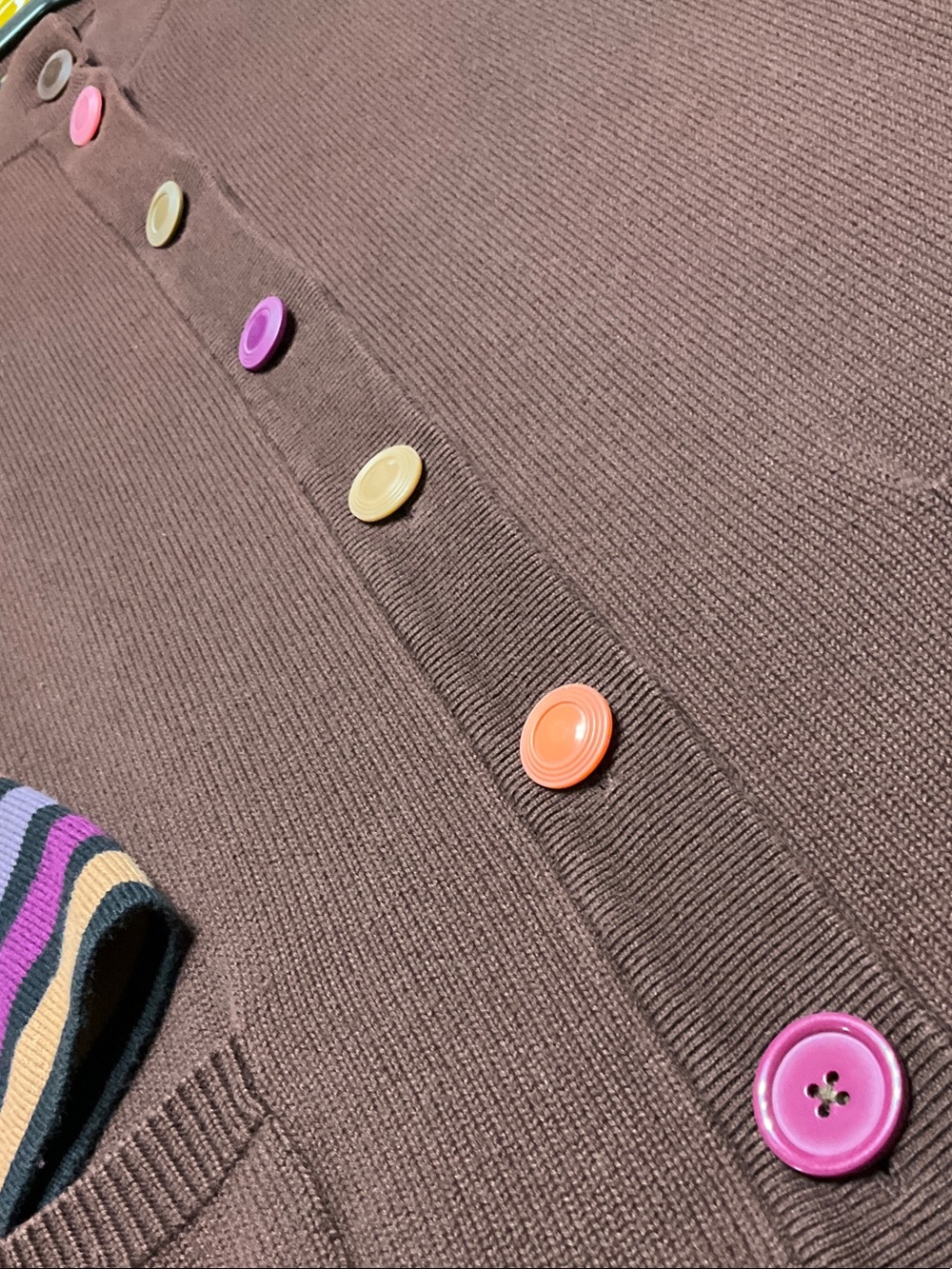 Bob Mackie Brown Cardigan with Multicolor Striped Sleeves - Picture 5 of 11
